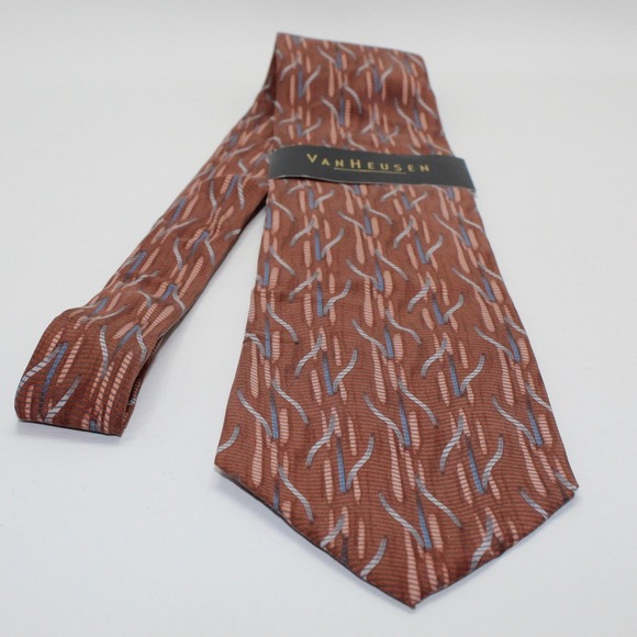 Van Heusen Other - Van Heusen Mens Silk Necktie Ginger Orange Blue Geometric Abstract Pattern NEW